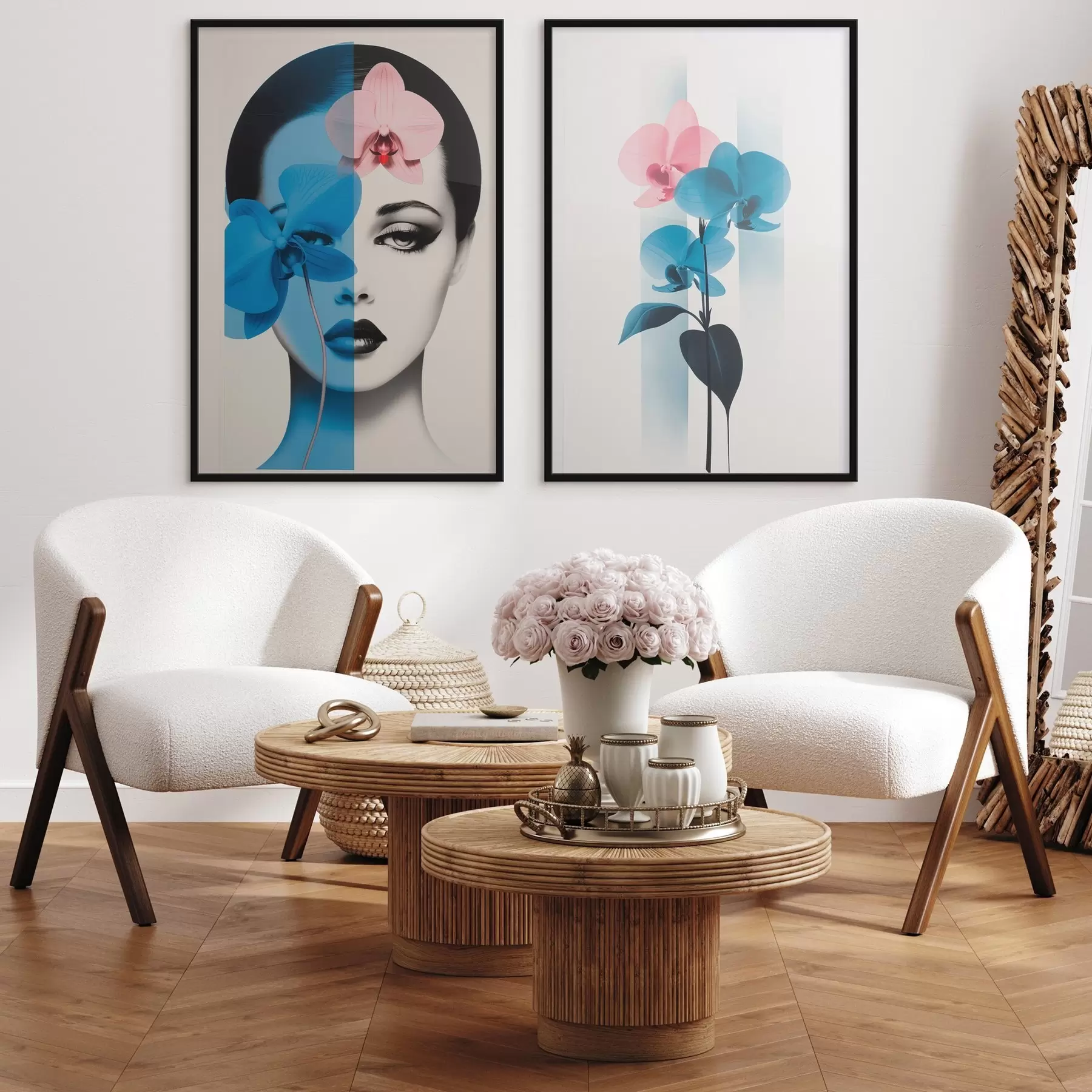 Fototapetes Abstrakts mākslas portrets sievietei ar orhidejām d00818