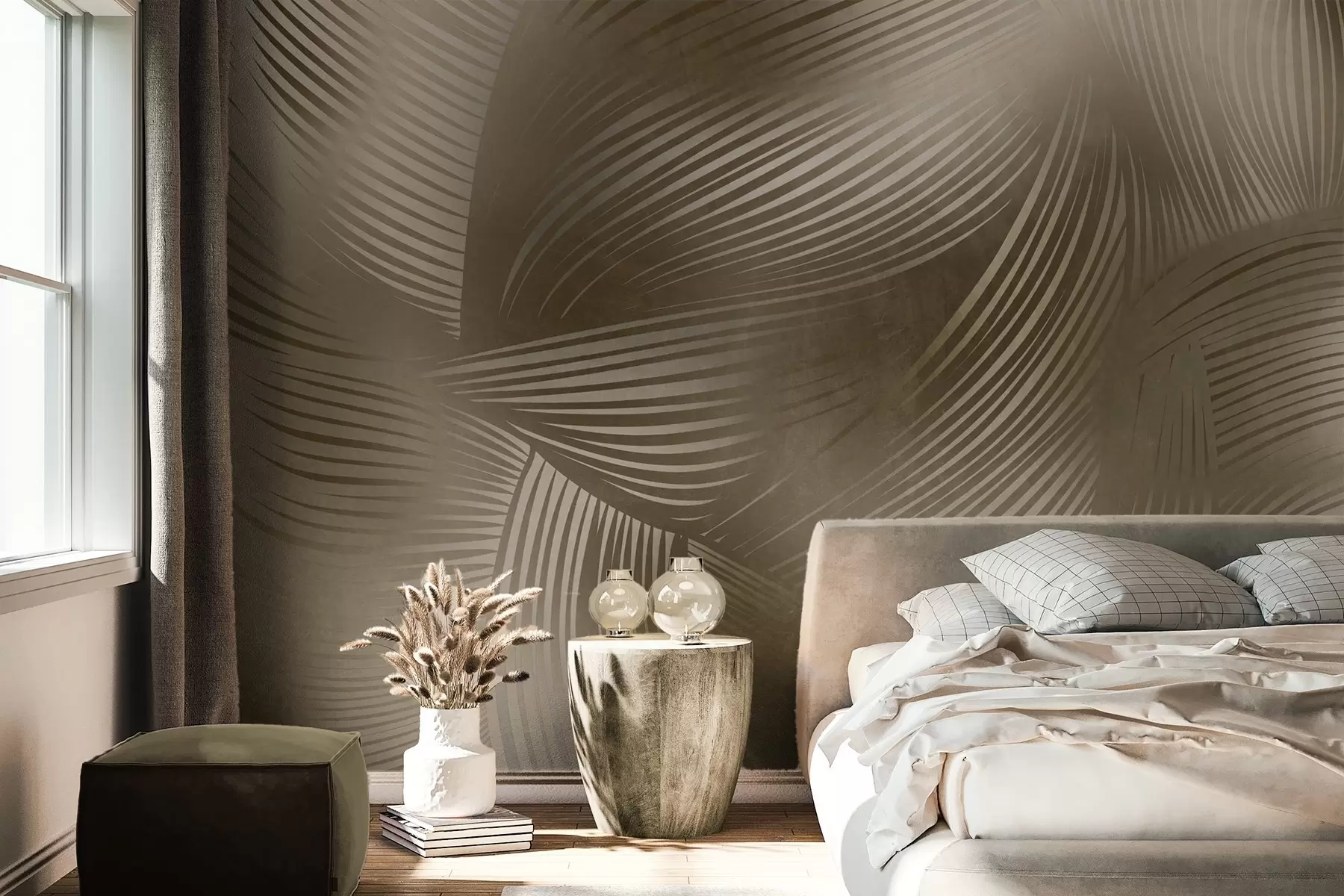 Fototapetes Abstrakts izdrukas plūstošas, izliektas līnijas tumši brūnos toņos, radot teksturētu, modernu mākslu w09646