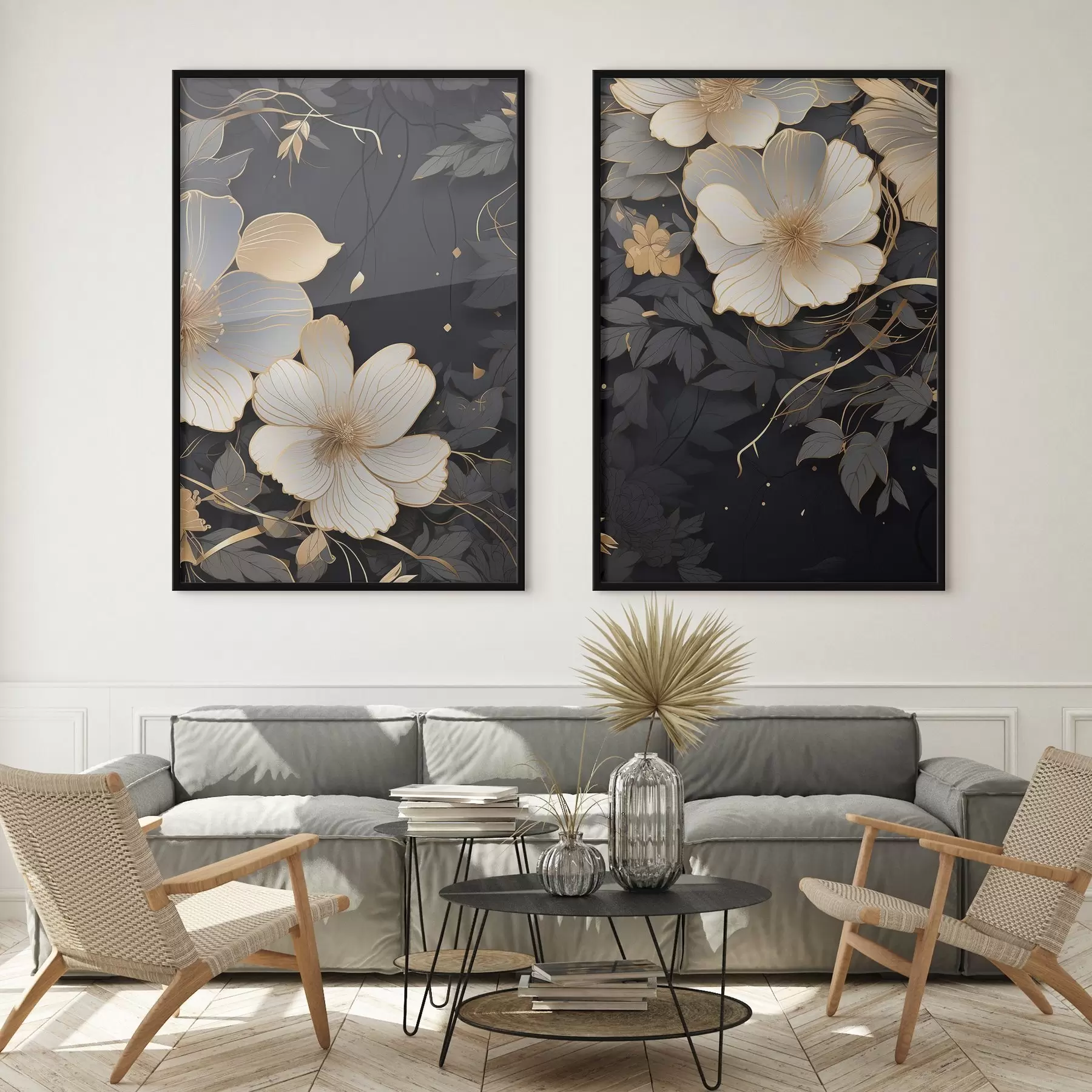 Fototapetes Lieli abstrakti ziedi uz tumša fona d01066