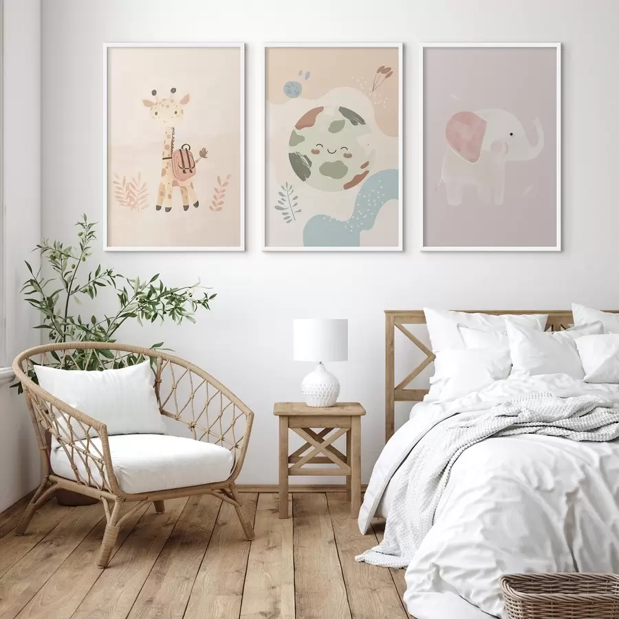 Fototapetes Zeme, žirafe un zilonis d01135