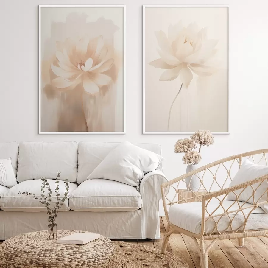 Fototapetes Ziedu kompozīcija siltos smilškrāsas toņos ar vieglām otām un gaisīgu fonu d01087