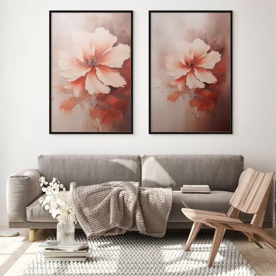 Fototapetes Ziedu kompozīcija: balti un krēmkrāsas ziedlapiņas, koraļļu akcenti un maigs miglains fons d01088