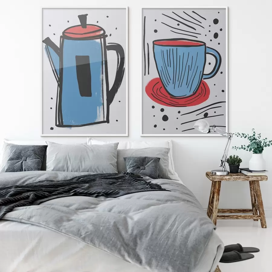 Fototapetes Kafijas kanna un krūze, kas imitē primitīvu zīmējumu d01225