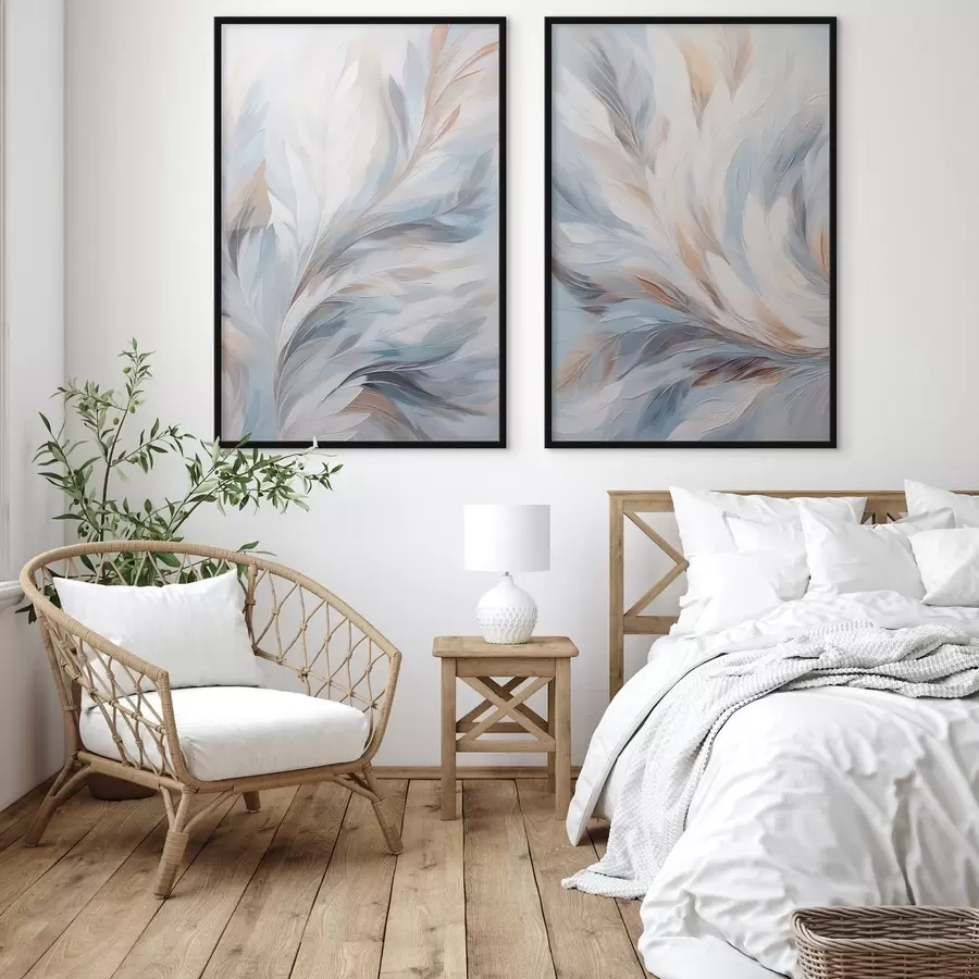 Fototapetes Abstrakta glezna ar spalvām baltā, zilā un brūnā krāsā, ar maigu, plūstošu faktūru un gaišu fonu. d01234