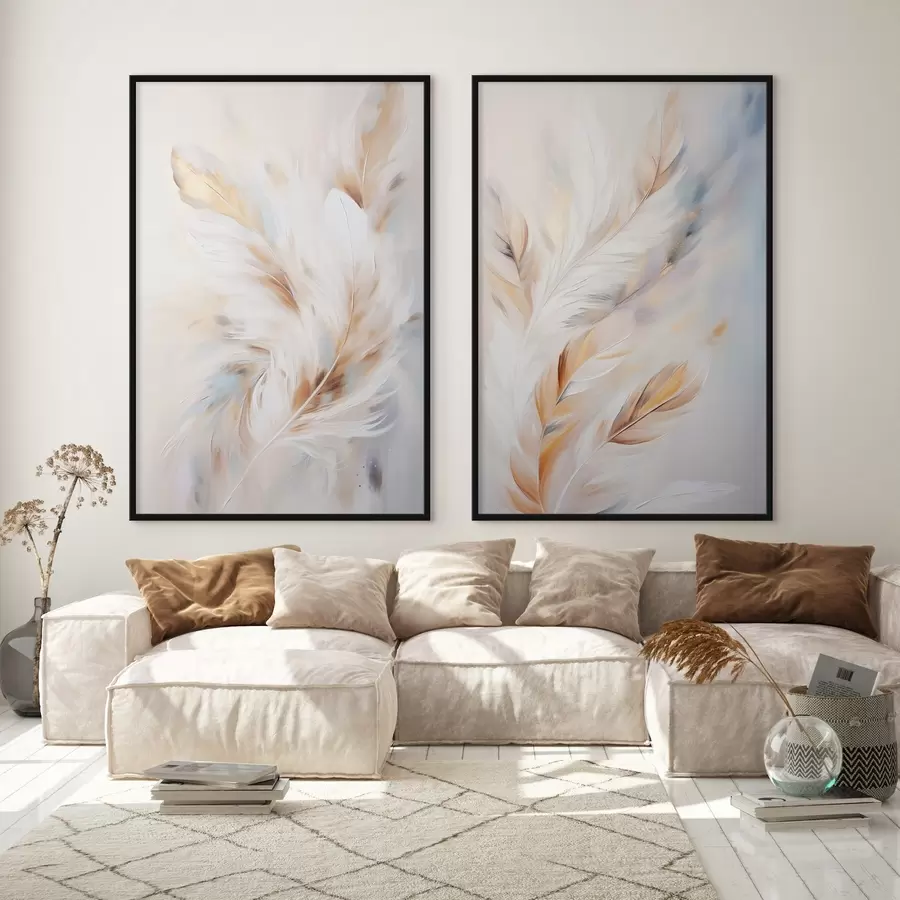 Fototapetes Lielas, mīkstas spalvas ar balto, dzelteno un brūno toņu maisījumu uz gaiša, abstraktā fona d01247