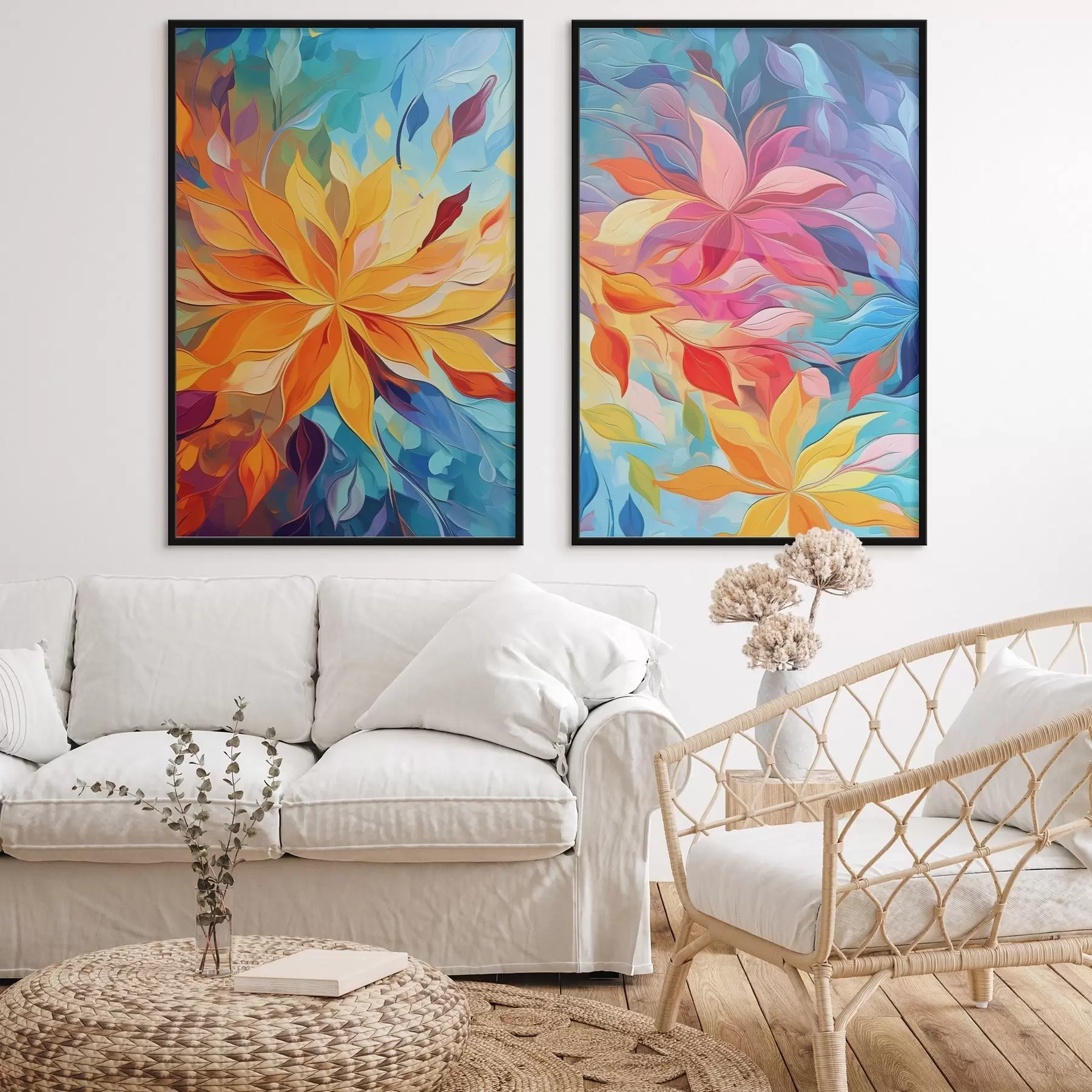 Fototapetes Abstraktas spilgtas puķes, eļļas glezna imitācija d01252