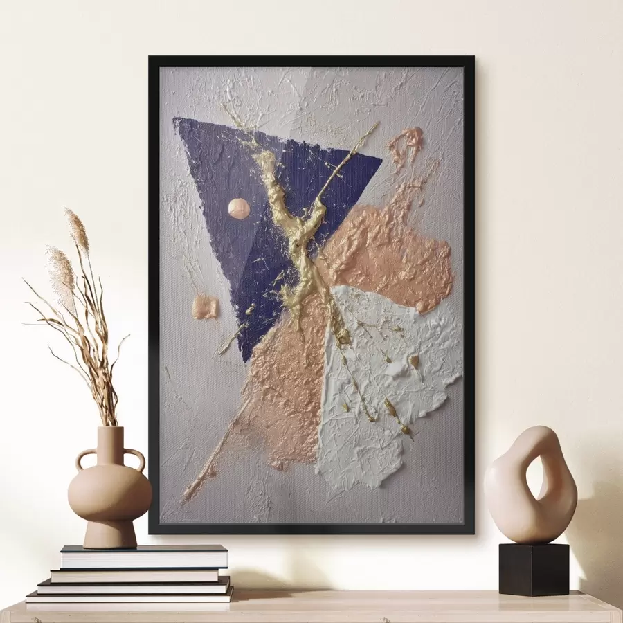 Fototapetes Abstrakta kompozīcija ar tumši zilu trīsstūri un reljefiem otu triepieniem eļļas glezniecības stilā f46953