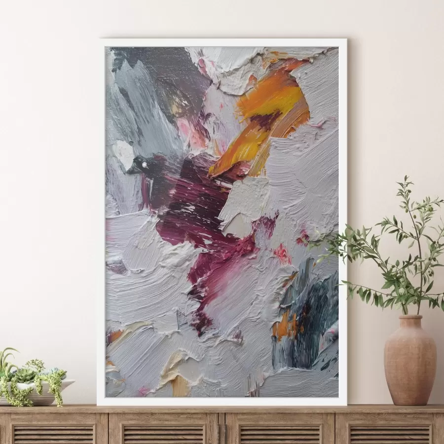 Fototapetes Abstrakta kompozīcija ar intensīvām ķiršu un apelsīnu krāsas triepieniem eļļas gleznas stilā f46959