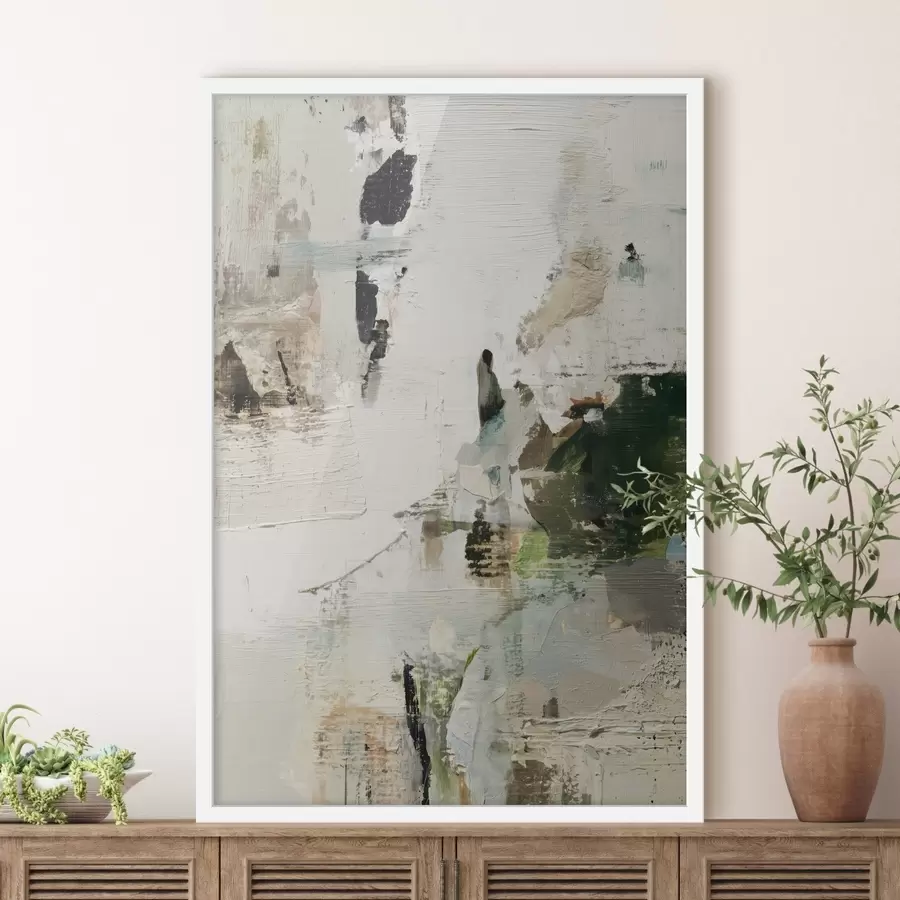 Fototapetes Abstrakta kompozīcija pasteļtoņos ar tumši zaļiem akcentiem eļļas glezniecības stilā f46960