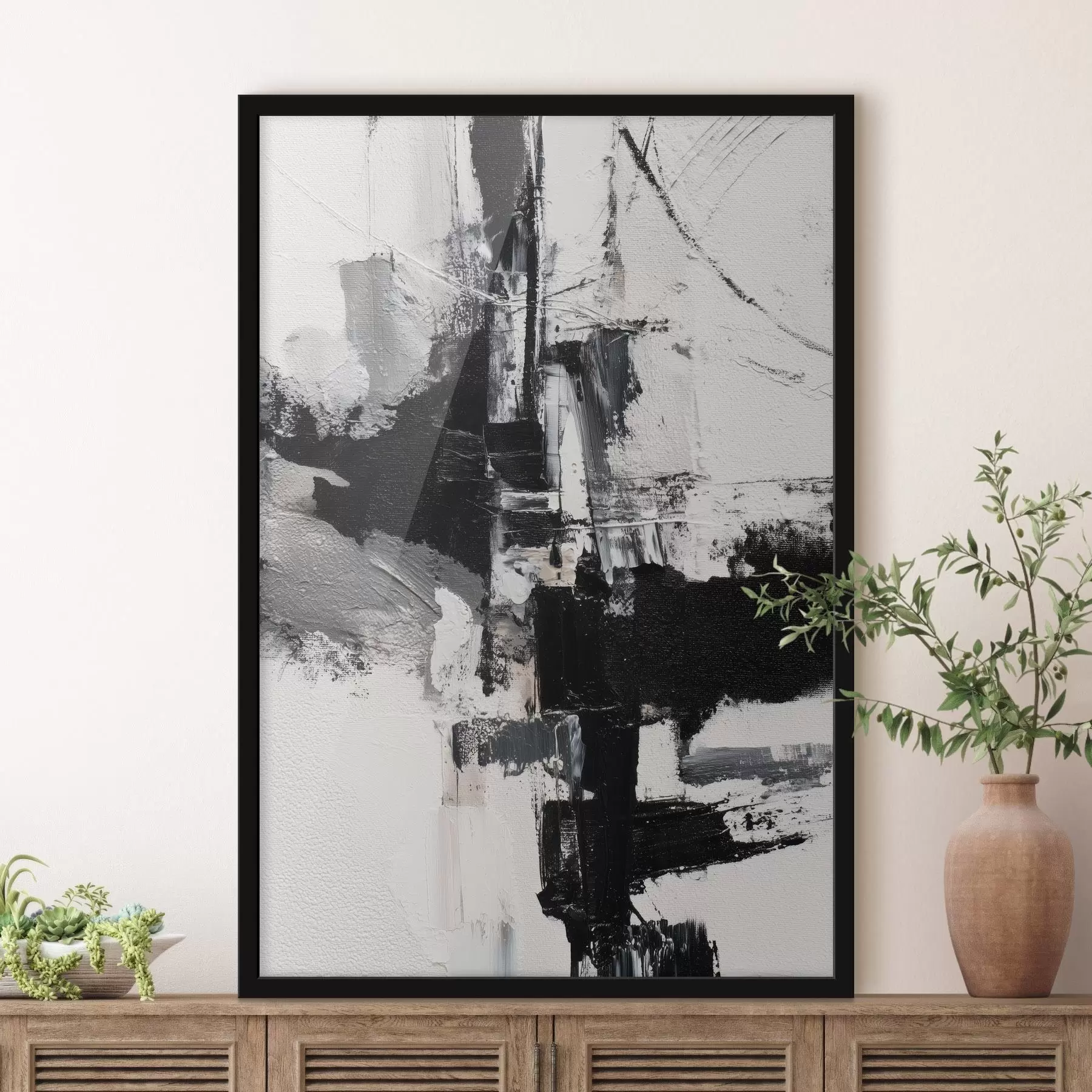 Fototapetes Teksturēta ilustrācija ar kontrastējošiem melniem un pelēkiem triepieniem eļļas gleznas stilā f47091