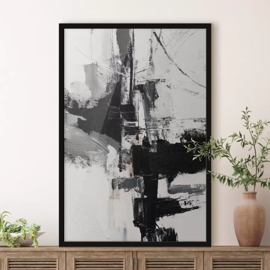 Fototapetes Teksturēta ilustrācija ar kontrastējošiem melniem un pelēkiem triepieniem eļļas gleznas stilā f47091