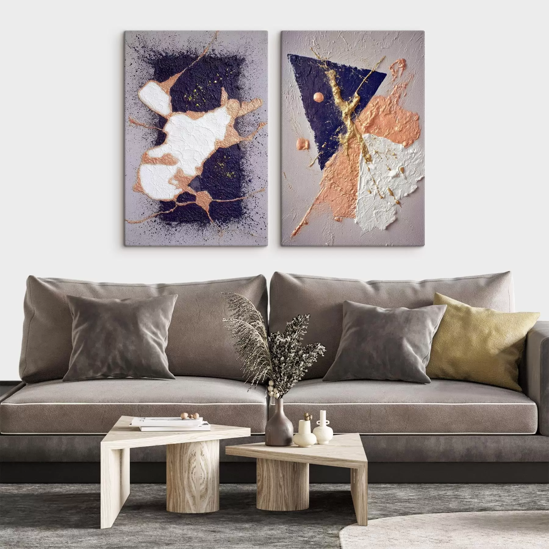 Glezna Abstrakta glezna tumšā krāsu gamā ar spilgti dzelteniem akcentiem m01095