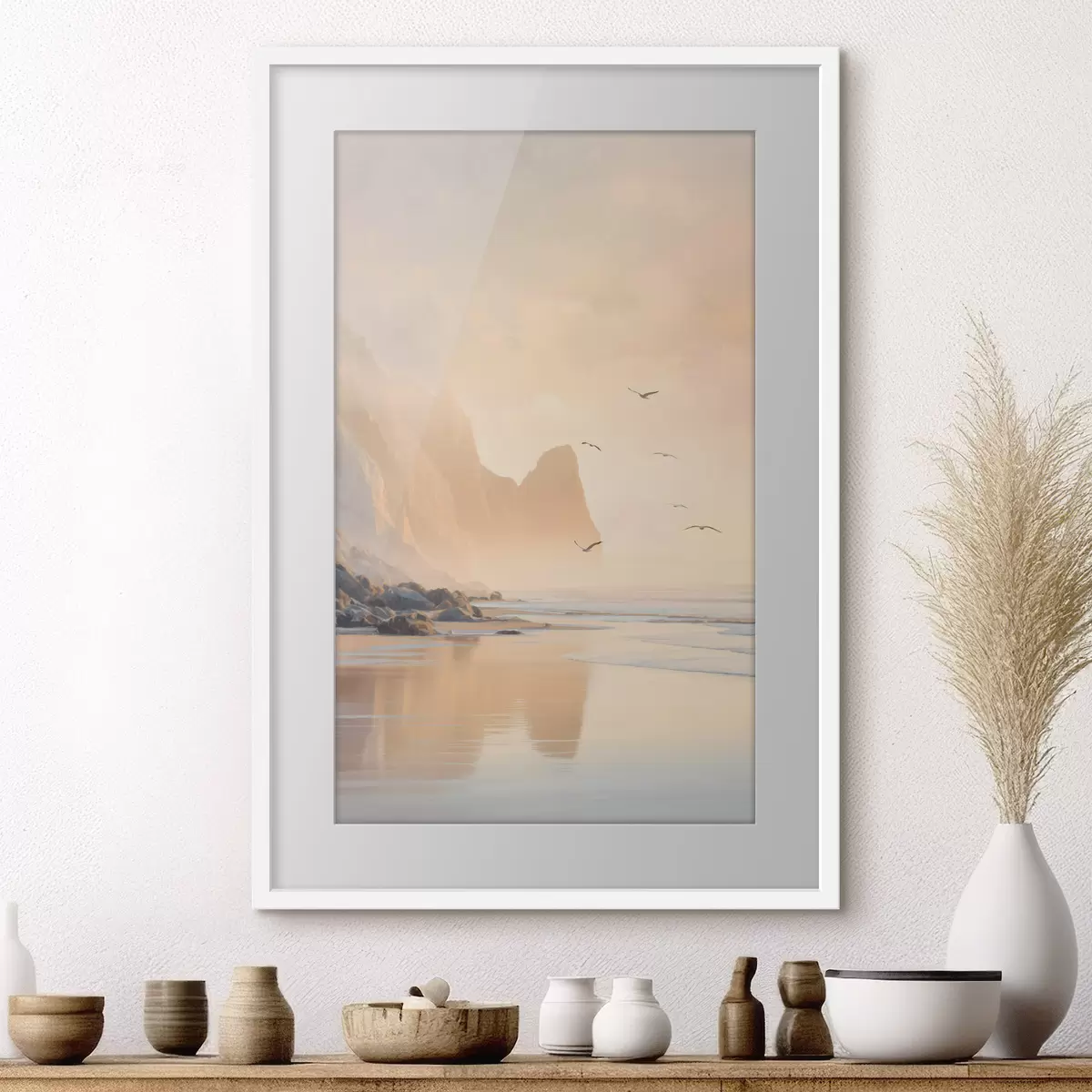 Plakāts ocean dawn pret kalnu fonu f47689