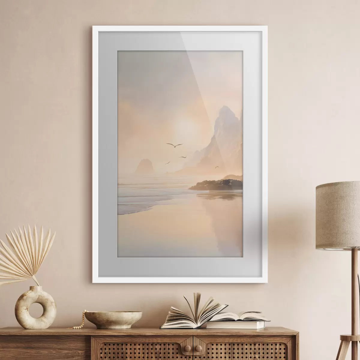 Plakāts ocean dawn pret kalnu fonu f47690