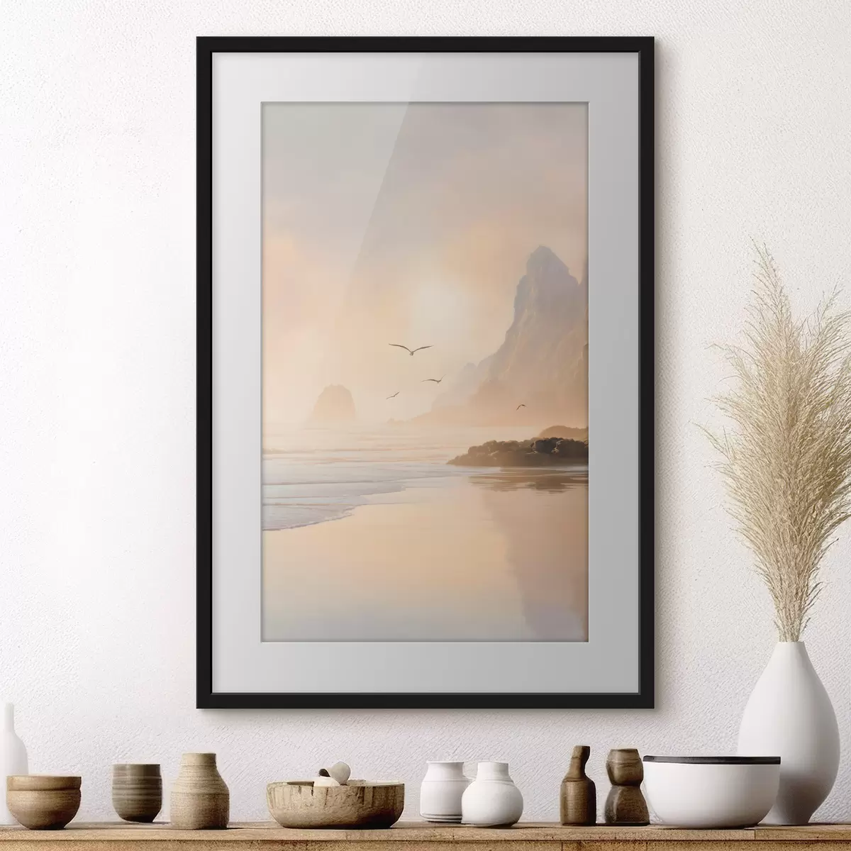 Plakāts ocean dawn pret kalnu fonu f47690