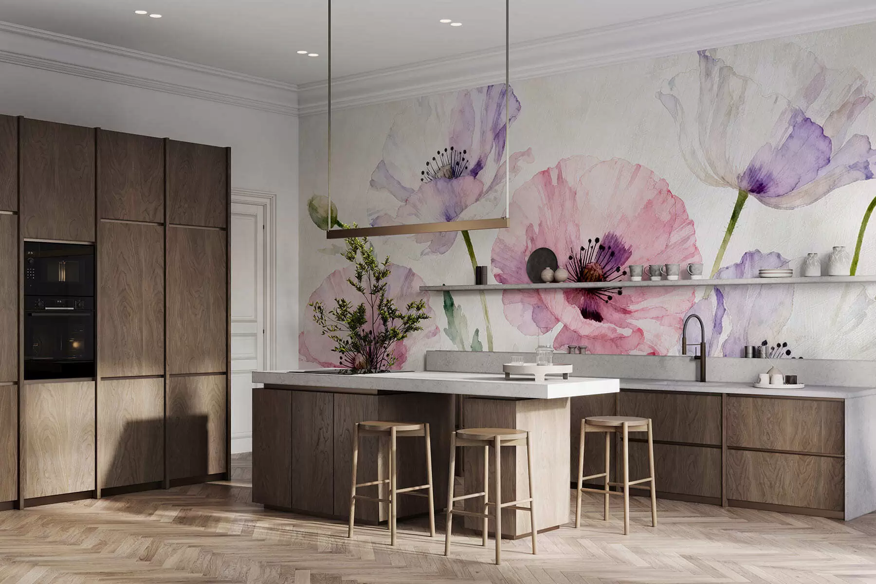 Fototapetes Akvareļu magones w05174