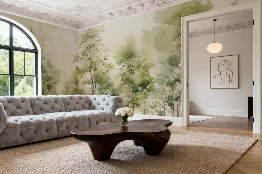 Fototapetes Akvareļu lapu koku mežs w05180