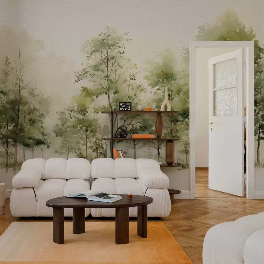 Fototapetes Akvareļu lapu koku mežs w05180