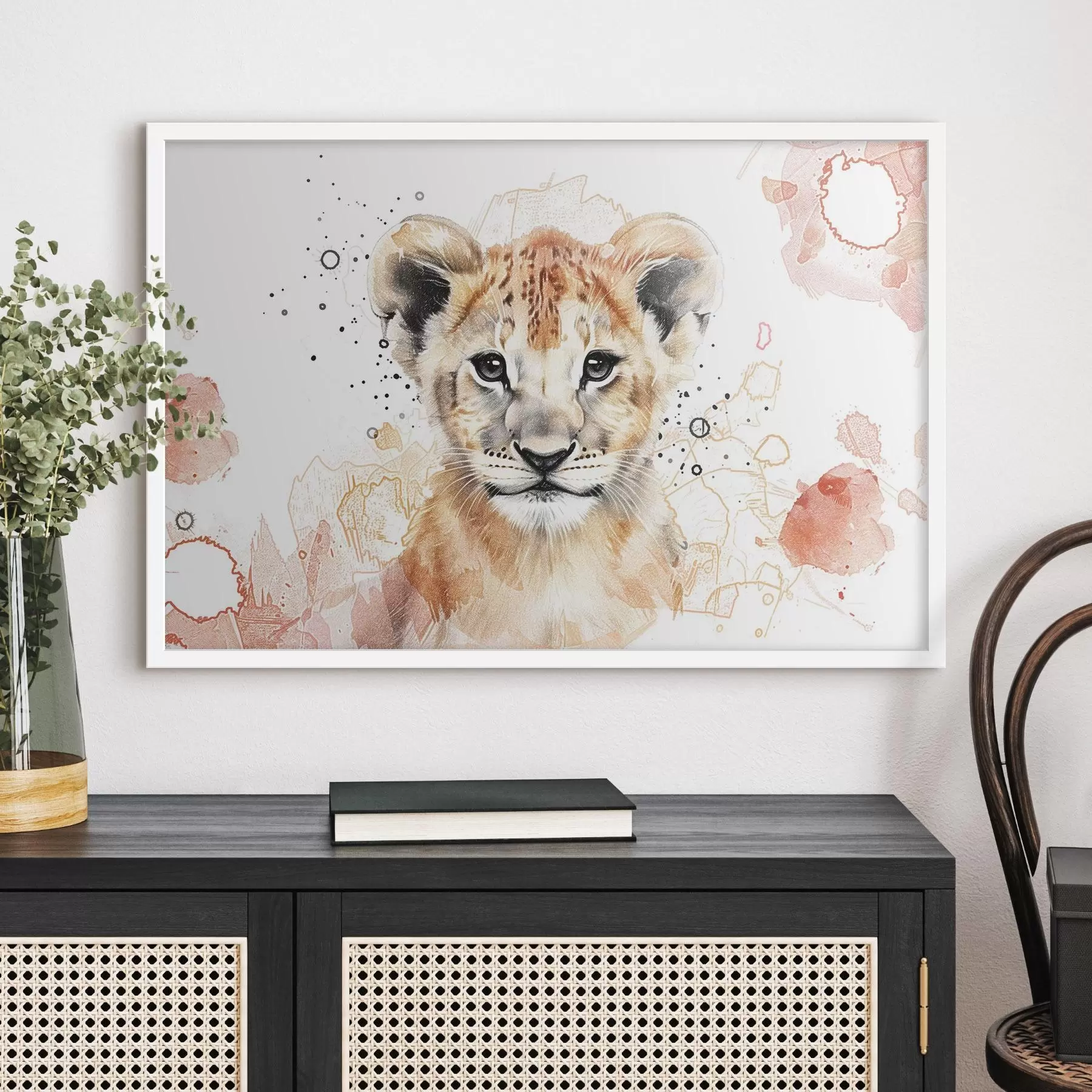 Fototapetes Akvareļa lauvas mazulis, zīmuli efekts f47742