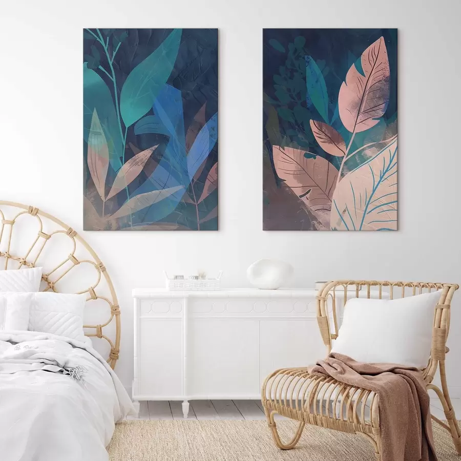 Glezna Zari un lapas, abstrakts m01301