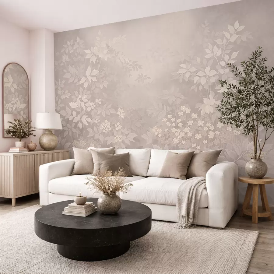 Fototapetes Viegli botāniski ornamenti ar lapām un maziem ziediem w05115