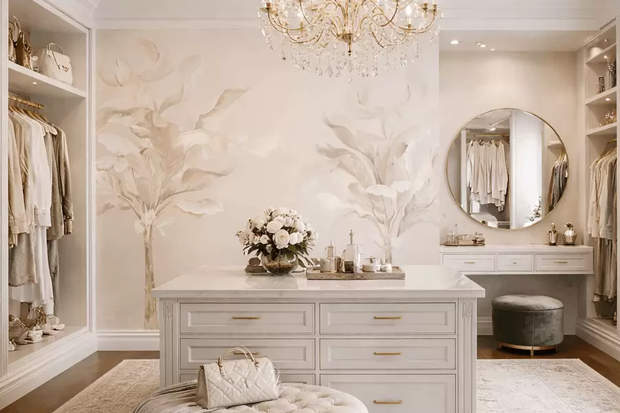 Fototapetes Gaisīgi dekoratīvie augi siltos krēmkrāsas toņos w05126