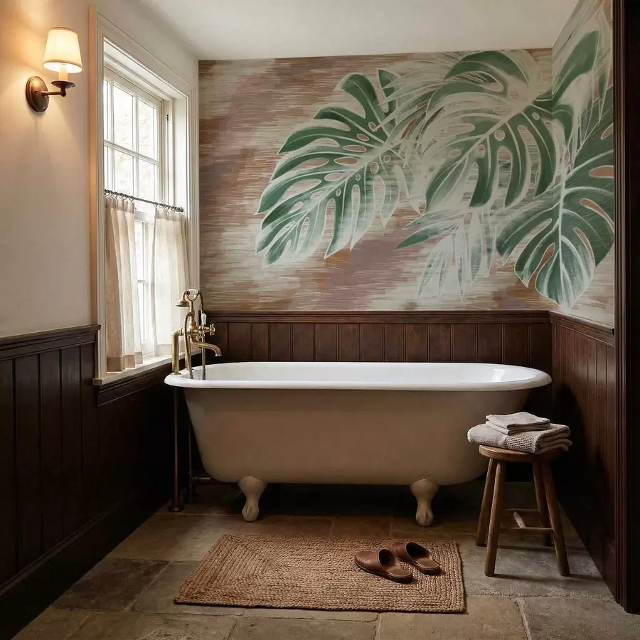 Fototapetes Zaļas lapas uz siltas faktūras abstrakta pamata w05130v3