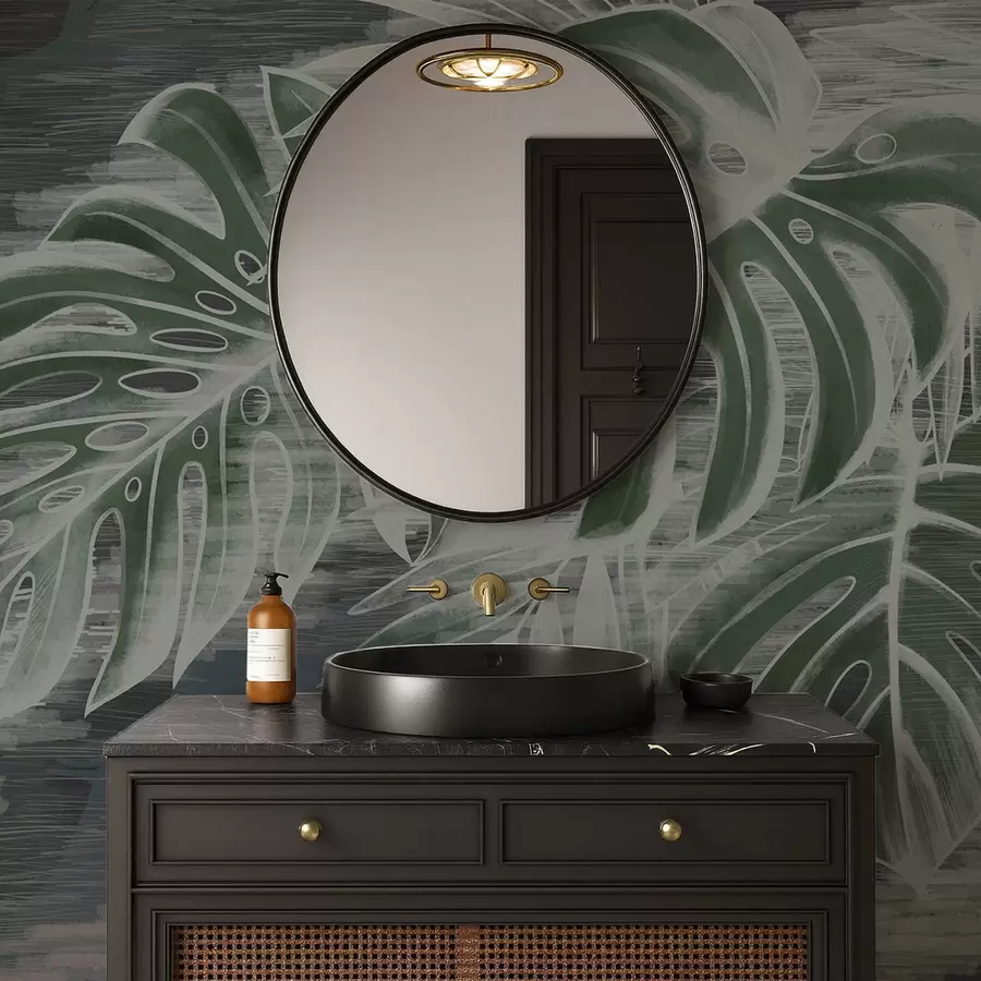 Fototapetes Tumši zaļas lapas uz teksturēta tumša fona w05130v4