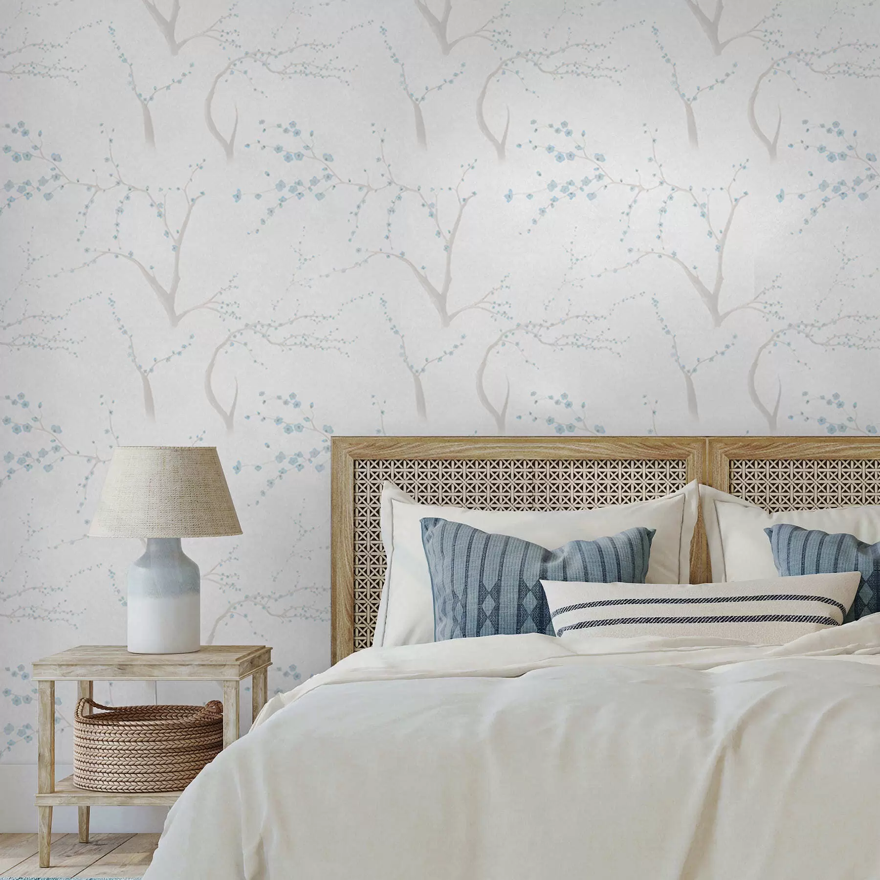 Fototapetes Gaišas zaras ar ziliem ziediem a01111