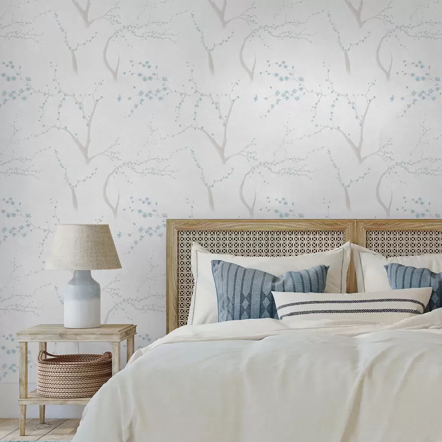 Fototapetes Gaišas zaras ar ziliem ziediem a01111