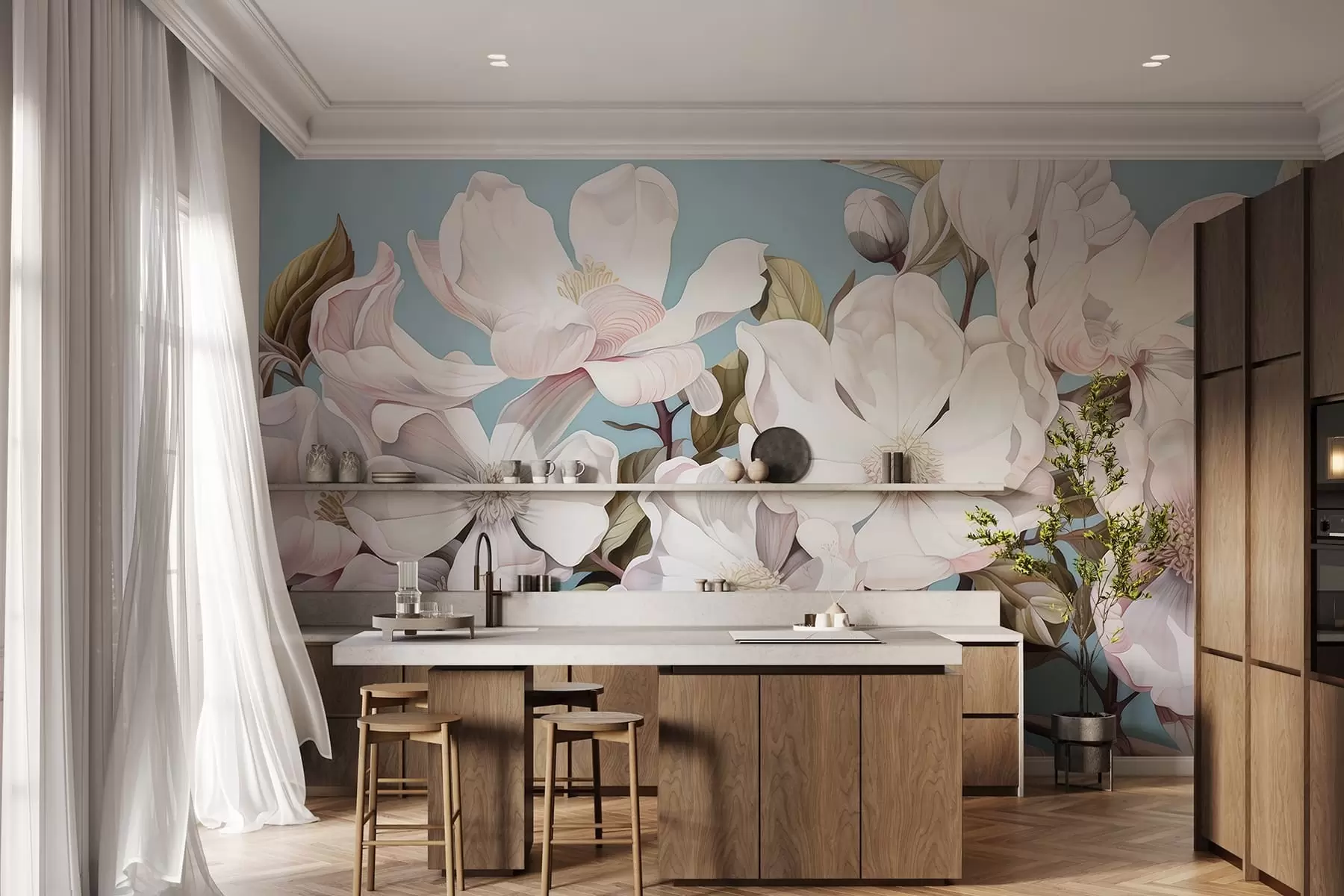 Fototapetes Krāšņi ziedi uz koka zara w05178