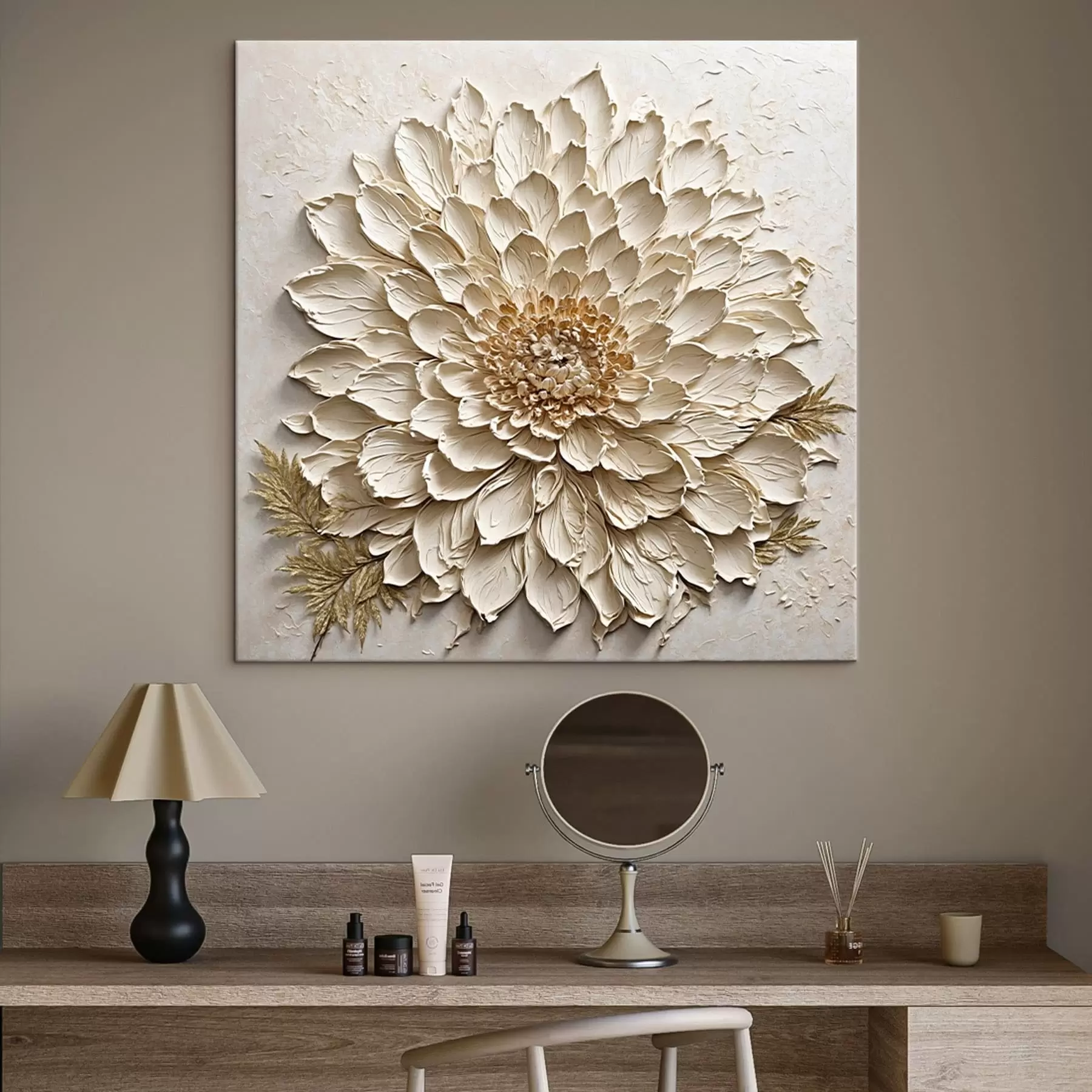 Glezna Teksturēts zieds krēmkrāsas toņos s47259