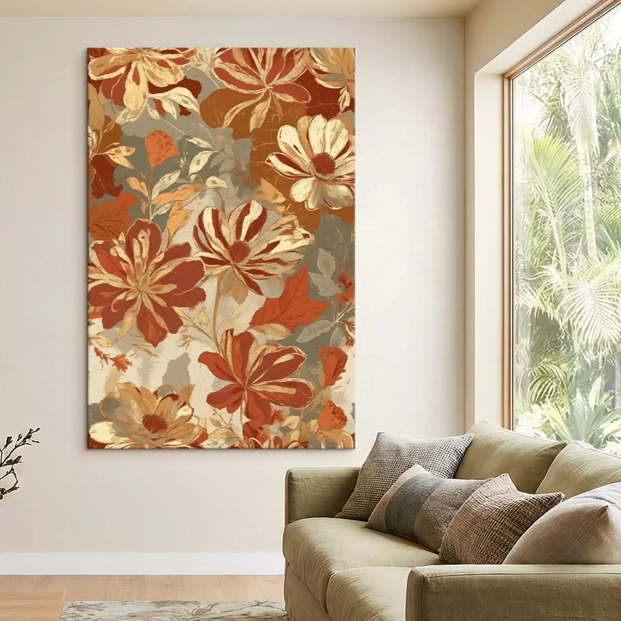 Glezna Ziedu raksts siltos rūsas un krēmkrāsas toņos s47770