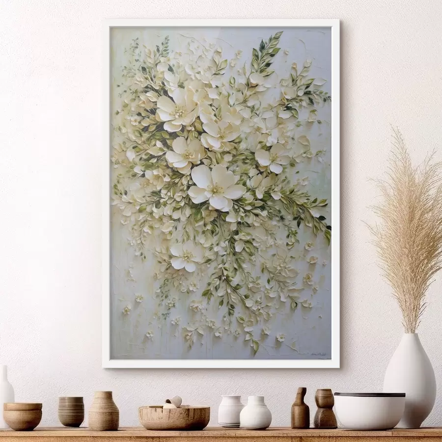 Fototapetes Liels krēmkrāsas ziedu un lapu kompozīcija f47267