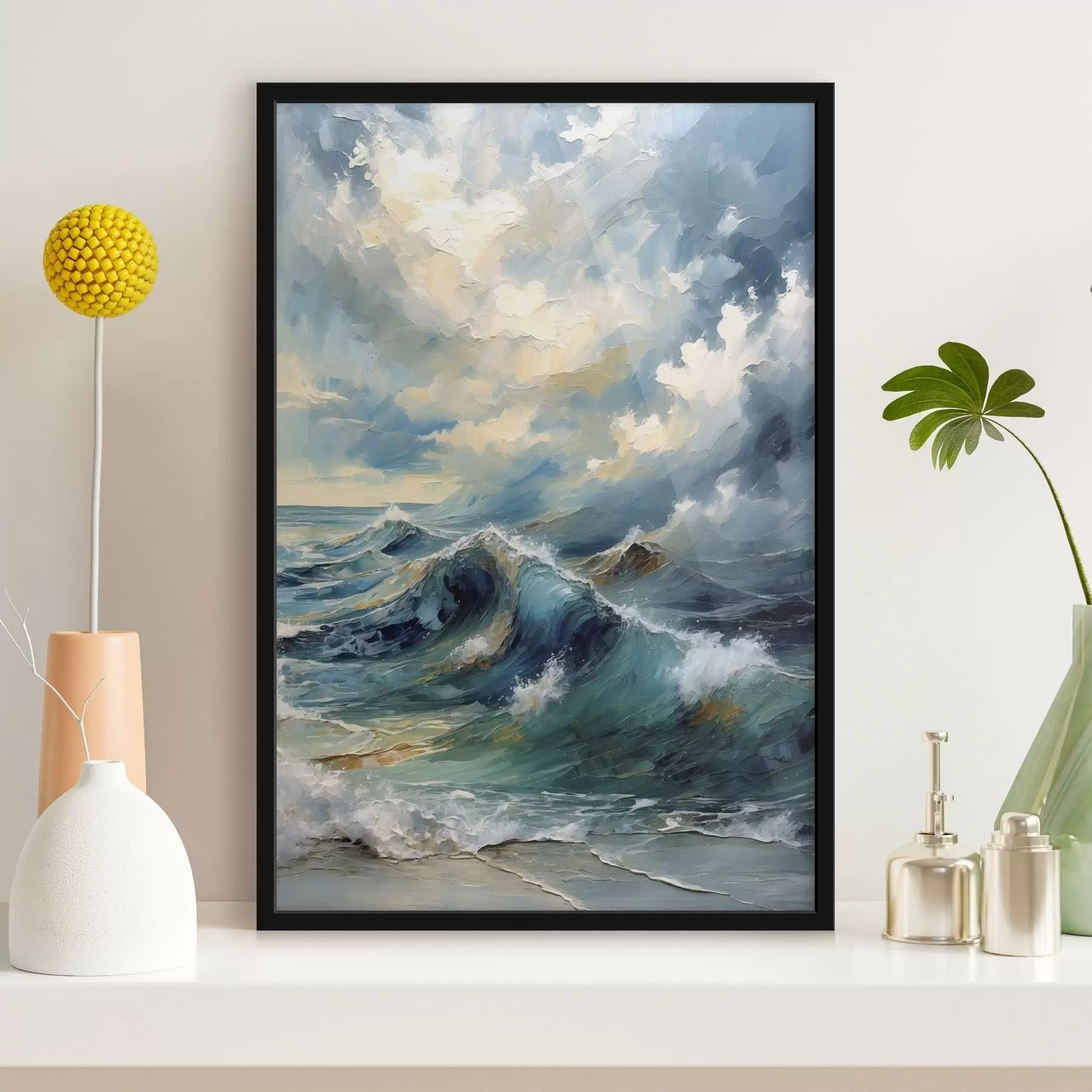 Fototapetes Jūras viļņi zem gaiša, apmākušā debesu velves f47275