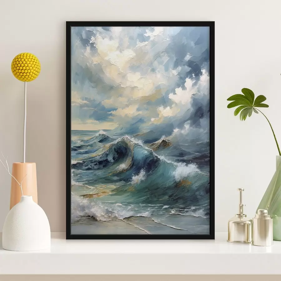 Fototapetes Jūras viļņi zem gaiša, apmākušā debesu velves f47275