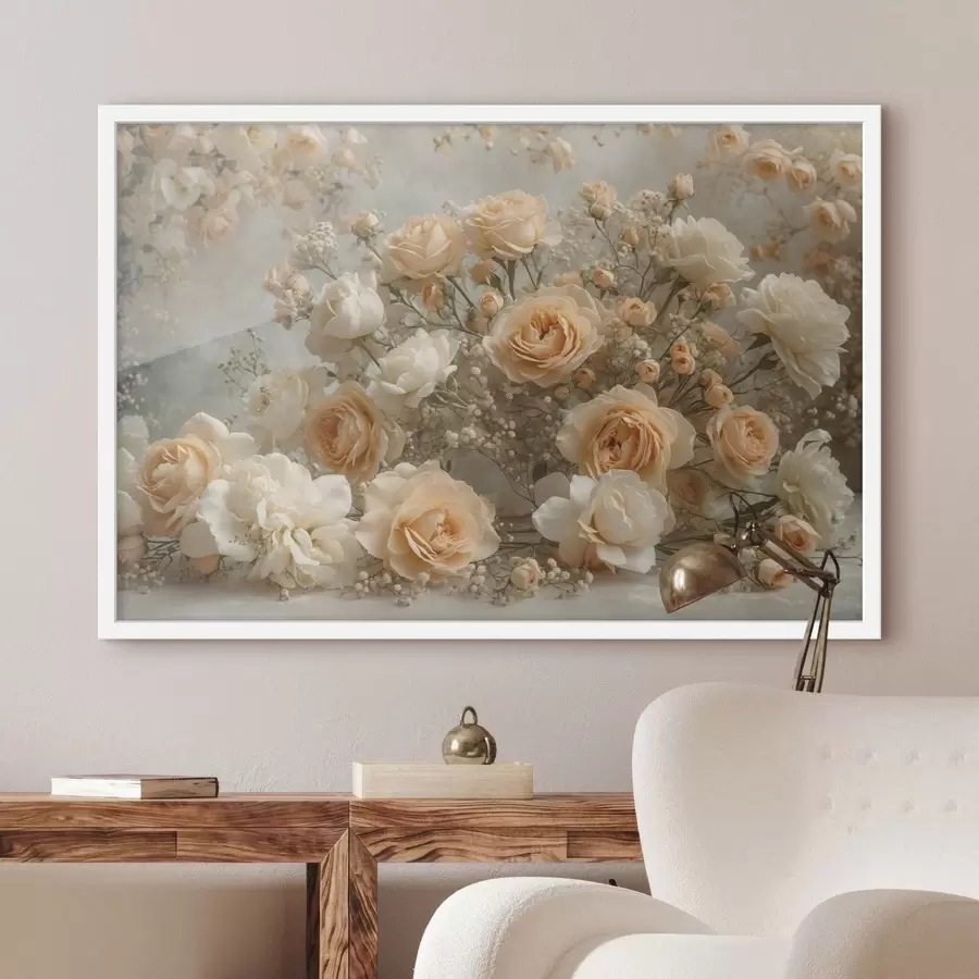 Fototapetes Delikātas krēmkrāsas rozes lielā kompozīcijā f47279