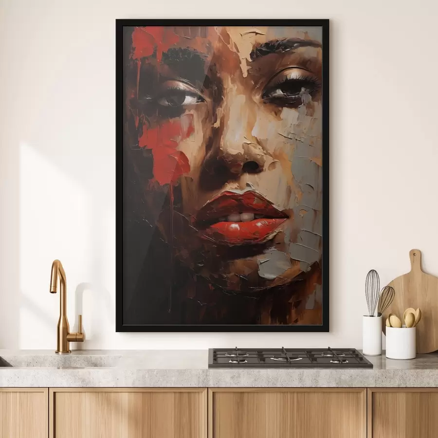 Fototapetes Spilgts sievietes portrets ar sarkaniem akcentiem f47293