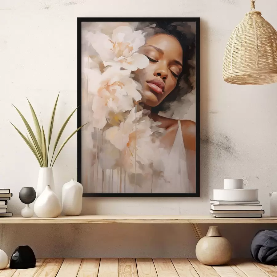 Fototapetes Sievietes portrets blakus lieliem ziediem f47307