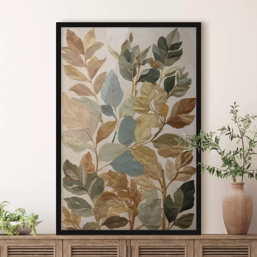 Fototapetes Dekoratīvas lapas siltā dabiskā krāsu gamā f47759