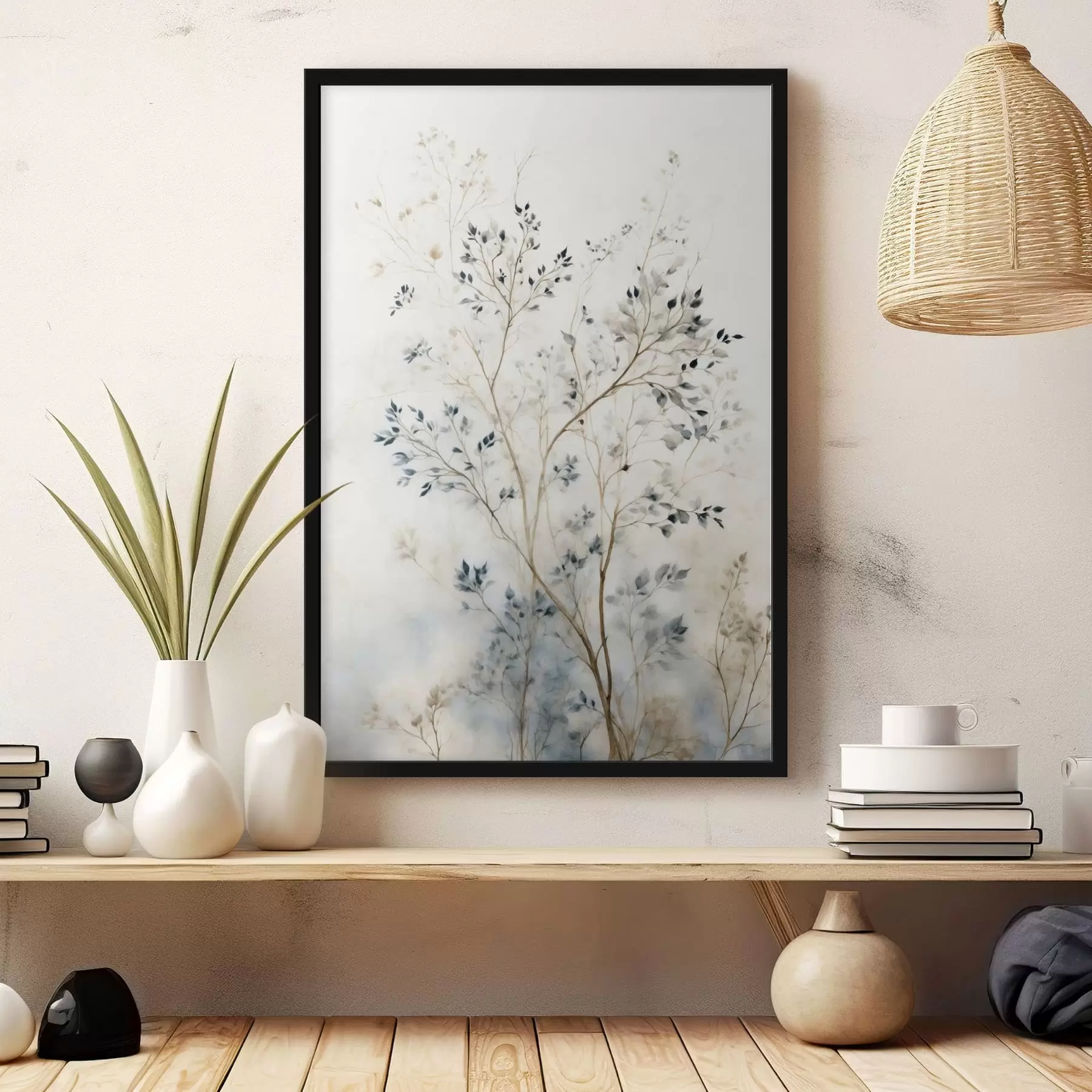 Fototapetes Delikātas zaras ar mazām lapām uz gaiša fona f47763