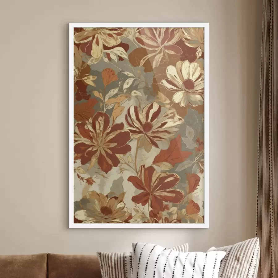 Fototapetes Ziedu raksts siltos rūsas un krēmkrāsas toņos f47770