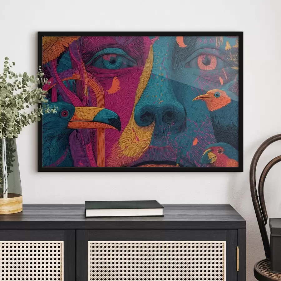 Fototapetes Psihodēlisks portrets ar putniem f47789