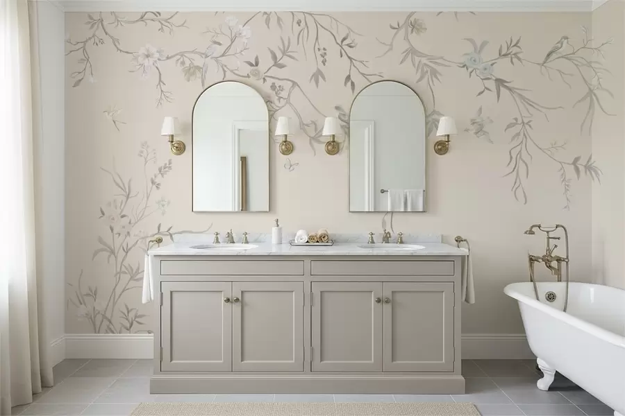 Fototapetes Ziedu zari ar putniem uz gaiša fona w05127v7