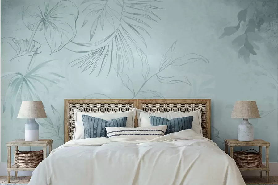 Fototapetes Lineāras augi uz maiga zaļgana fona w05128v1