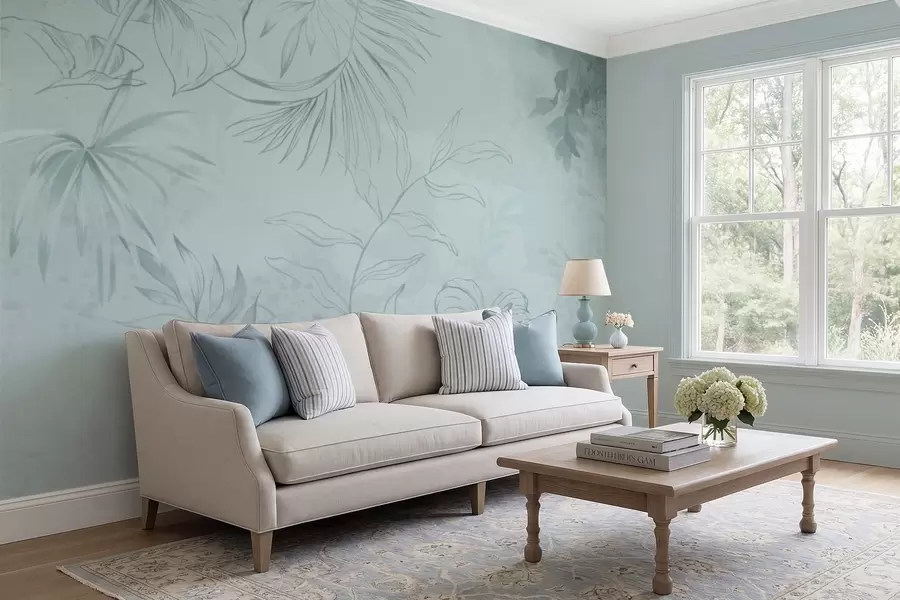 Fototapetes Lineāras augi uz maiga zaļgana fona w05128v1