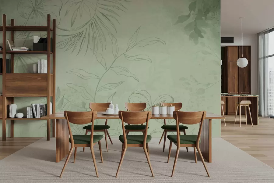 Fototapetes Lineāras augi uz vēsa zila fona w05128v2