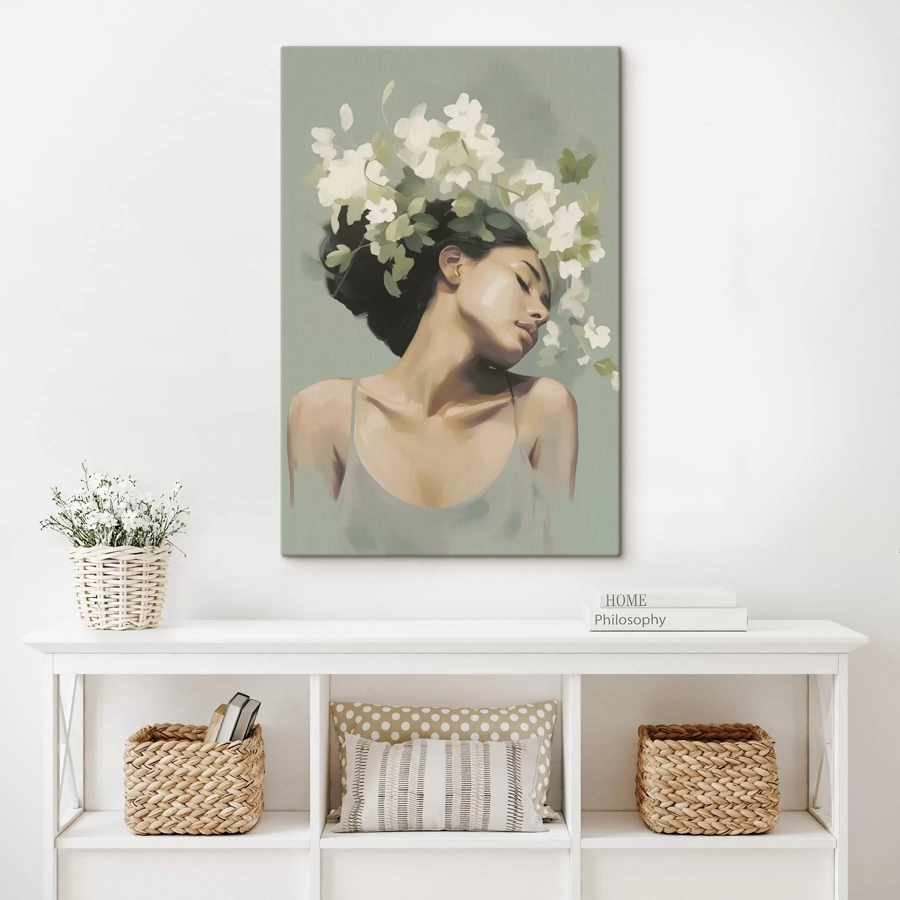 Glezna Meitene ziedu vainagā s47806