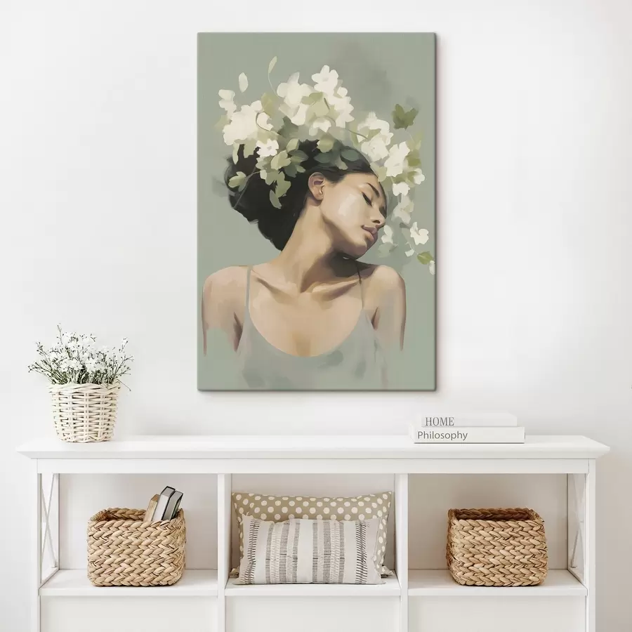 Glezna Meitene ziedu vainagā s47806