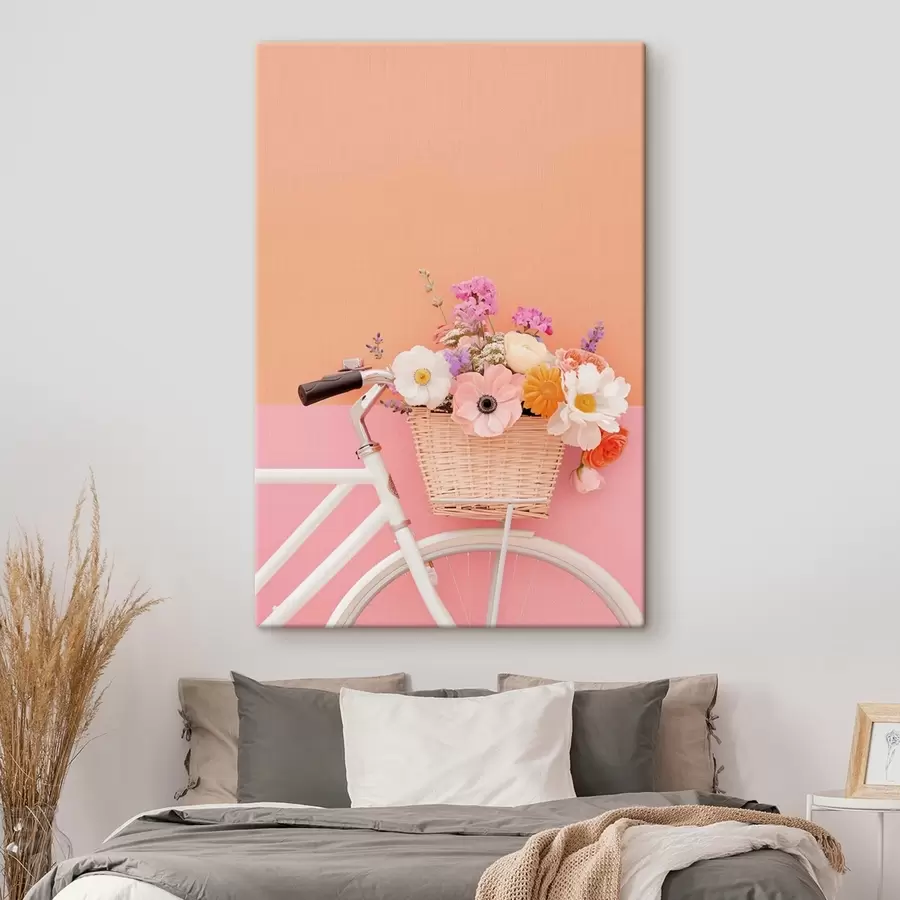 Glezna Provansas stila ziedu grozs, velosipēds s47895